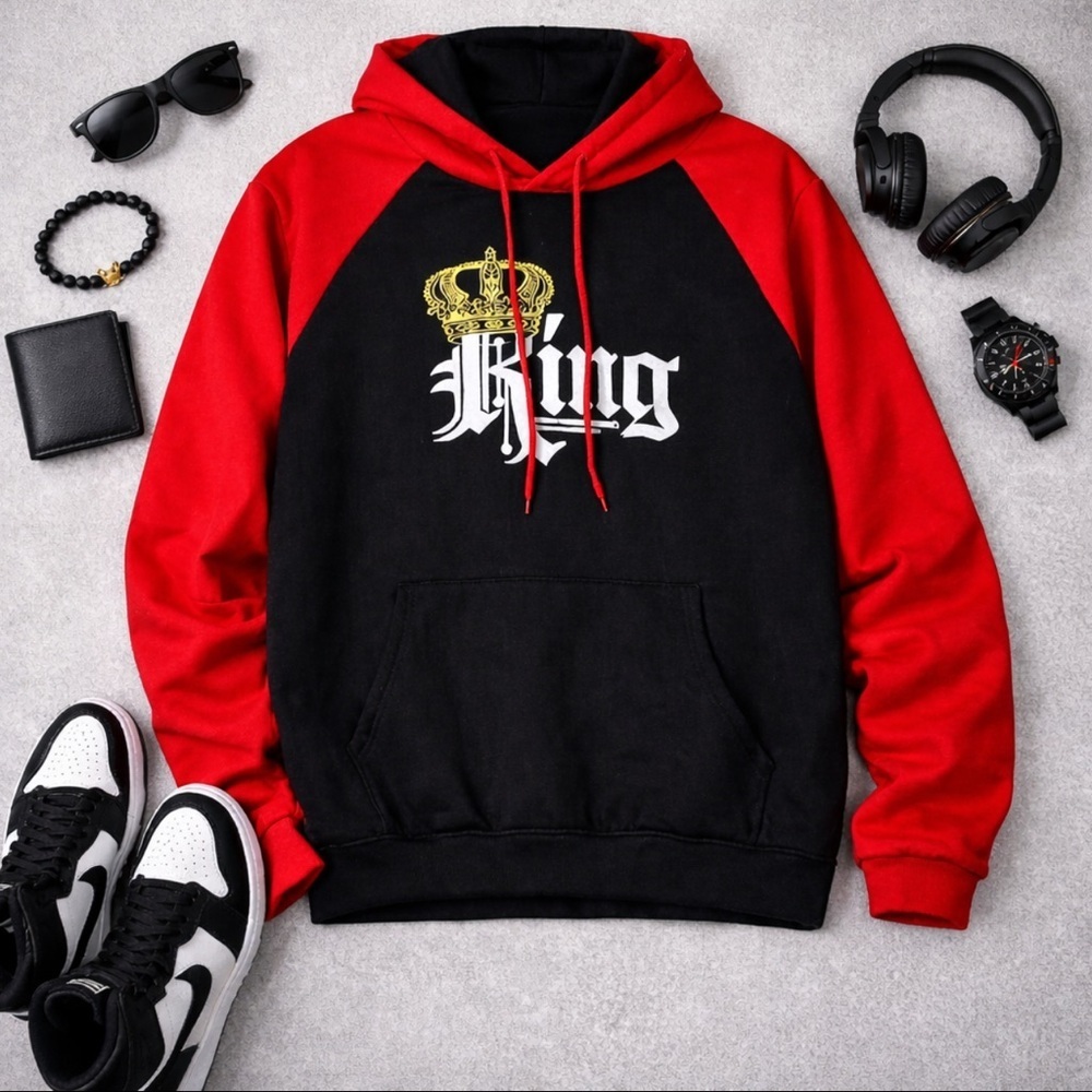 NWT Couples Choices "King" Men's Long Sleeve Hoodie Size Large Red Black